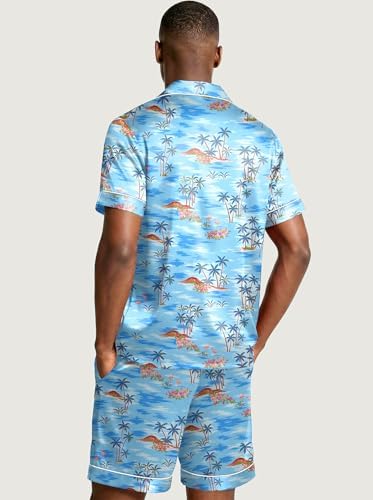 Ekouaer Mens Silk Satin Pajamas Set Short Sleeve Button Up Lounge Pjs Set - Image 6