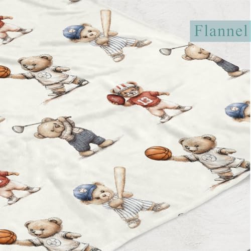 Cute Sport Bears Golf Baseball Basketball Baby Boy Girl Blankets Sports Lover Gift White Flannel Fluffy Blanket for Baby Breathable Toddler Blanket for Crib Stroller Bed Travel White 50x60inch - Image 3