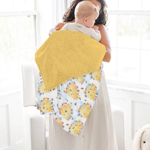 Bees Boho Flowers Baby Blankets for Girl Boy Yellow Bees Honeycomb Floral Garden Soft Mink Dotted Backing Double Layer Swaddle Blanket Spring Summer Bed Throws for Newborn Infant Toddler Nursery 30x40 - Image 4