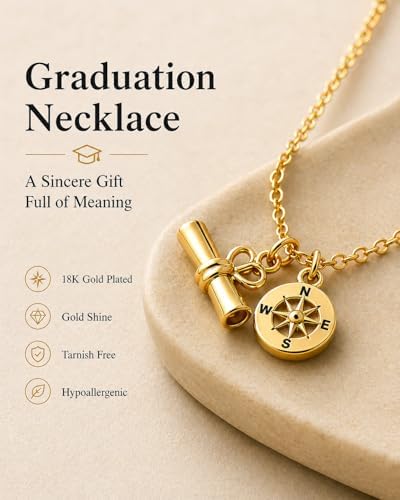 Zealmer Dainty 18K Gold Plated Compass World Map Pendant Necklace Graduation Gift for Friends - Image 4
