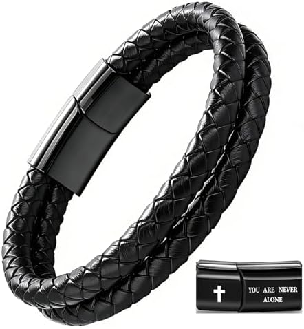 Christian Bracelet for Men, Bible Verse Leather Cross Gift for Men by Timekeeper-UnlockYourTreasureofTime