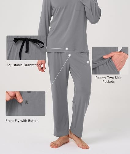 BAMBOO COOL Men's Pajama Set Long Sleeve PJs with Pants & Pockets - Image 4