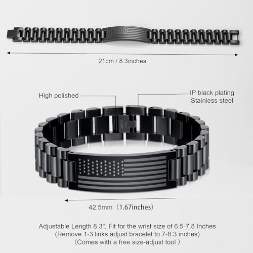 P. BLAKE American Flag Bible Verse Bracelet for Men, Stainless Steel Engraved Scripture Bracelet Christian Religious Christmas Birthday Jewelry Gifts - Image 3