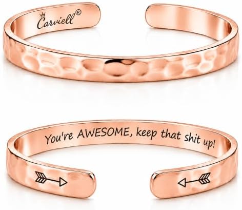 Carviell Bracelets for Women – 100+ Meaningful Engraved Messages – Solid 316L Surgical Stainless Steel Cuff Bracelet – Gift Ready by Carviell
