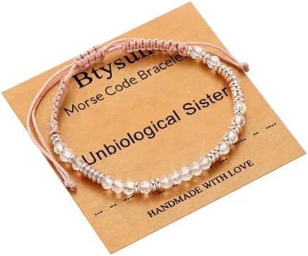 Morse Code Bracelets for Women Mothers Day Gifts 2026 Graduation Gifts Mom Birthday Gift Pink Braided Bracelets Teen Trendy Stuff Inspirational Best Friend Birthday Gifts for Daughter Girlfriend Christmas Stocking Stuffers Jewelry by BTYSUN