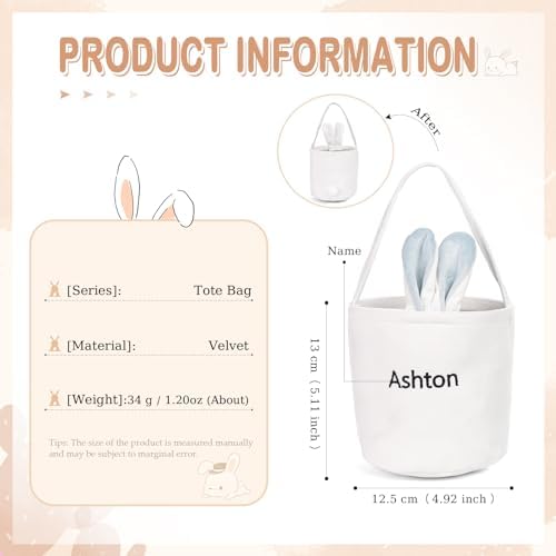 Personalized Bunny Ears Bucket Bag with Custom Name Photo-Easter Bag with Handle-Soft Egg Basket for Kids -Customized Easter Basket-Great for Carrying Gift Easter Eggs (Blue-r) - Image 2