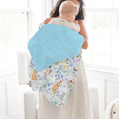 Colorful Cats Boho Floral Baby Blankets for Girl Boy Cute Kitten Bows Flowers Soft Mink Dotted Backing Double Layer Swaddle Receiving Blanket Toddler Cat Lovers Gift Nursery Bed Blanket 30x40 Blue - Image 4