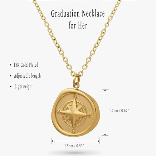 Graduation Compass Necklace 18K Gold Plated, Graduation Cap Jewelry Box - Image 3