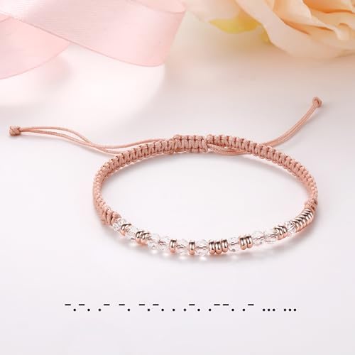 Morse Code Bracelets for Women Mothers Day Gifts 2026 Graduation Gifts Mom Birthday Gift Pink Braided Bracelets Teen Trendy Stuff Inspirational Best Friend Birthday Gifts for Daughter Girlfriend Christmas Stocking Stuffers Jewelry - Image 4