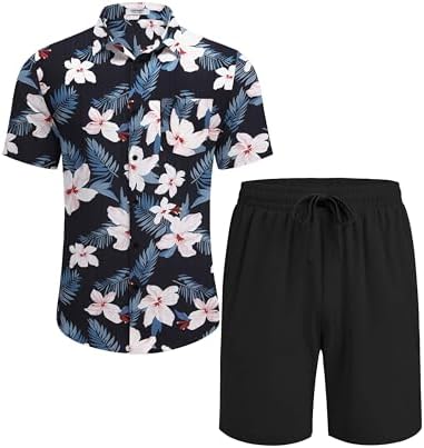 COOFANDY Men's Hawaiian 2 Piece Outfits Floral Button Down Shirt and Shorts Vacation Outfits Summer Beach Matching Set - Image 5
