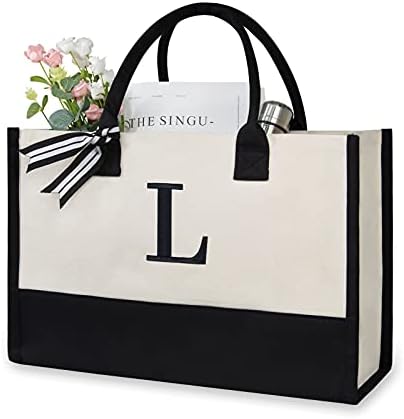 TOPDesign Personalized Initial Canvas Beach Bag, Monogrammed Gift Tote Bag for Women by TOPDesign
