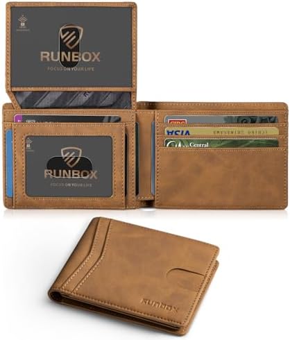 RUNBOX Wallet for Men -Slim Rfid Leather Mens Bifold Novelty Wallets 2 ID Window With Gift Box Men's Accessories by RUNBOX
