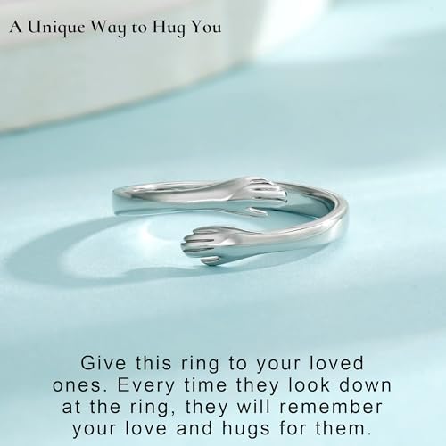 Yesteel S925 Sterling Silver Hug Ring for Women Teen Girls, Adjustable Ring Jewelry Mothers Day Birthday Gifts for Daughters Mom Sister Wife Friends Grandma - Image 2