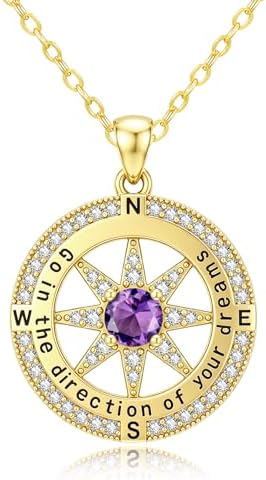 Compass Necklaces for Women, 14K Gold Anniversary Birthday Gifts for Wife Girlfriend Her, Inspirational Graduation Jewelry Gift with 1 Birthstone ‘Go in the direction of your dreams’ by SilvecFantasy