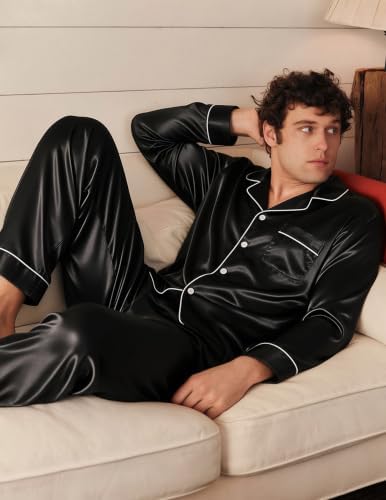SWOMOG Mens Silk Satin Pajamas Set Long Sleeve Sleepwear Button-Down Pj Two-piece Loungewear with Long Pants S-XXL - Image 6