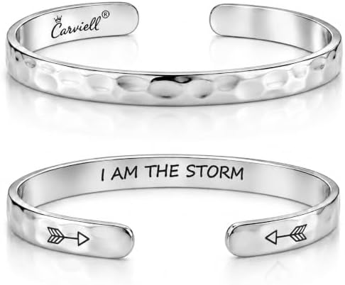 Carviell Bracelets for Women – 100+ Meaningful Engraved Messages – Solid 316L Surgical Stainless Steel Cuff Bracelet – Gift Ready by Carviell