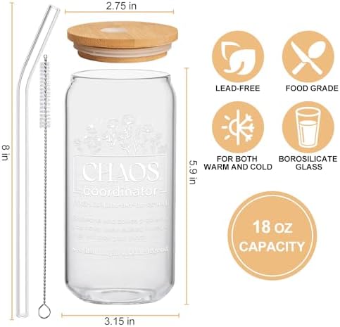 Frerdui Chaos Coordinator Gifts for Women, Boss Lady Thank You Gift, Coworker Birthday Present, Chaos Coordinator Glass Cup, Manager Office Teacher Nurse Appreciation, 18 oz - Image 3