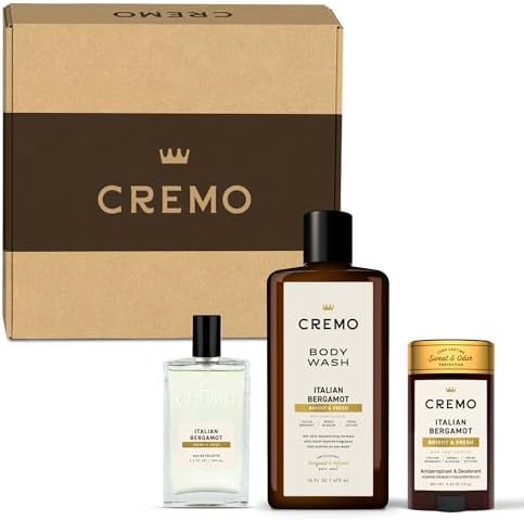 Cremo Mens Cologne Gift Set, Italian Bergamot Cologne, Body Wash for Men & Antiperspirant Deodorant | Mens Body Wash Gift Set, Perfume for Men, Shower Gel, Gifts for Him, Full Size by CremoCompany