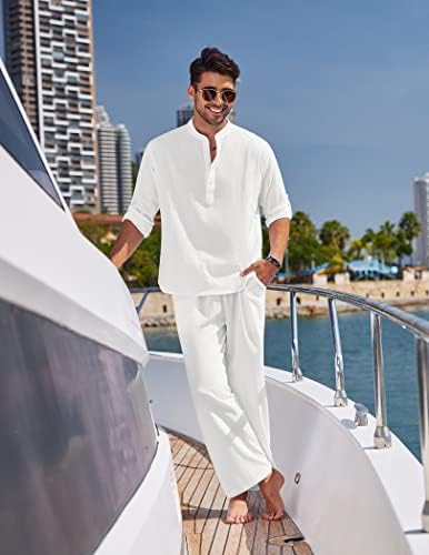 COOFANDY Men’s 2 Piece Cotton Linen Set Casual Beach Outfits Long Sleeve - Image 2
