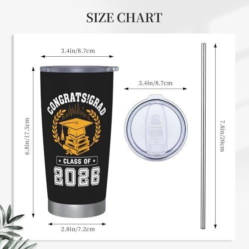 Graduation Gifts Tumbler 20oz, Class of 2026 Graduation Gifts for Women Men Coffee Cup, College/Masters Degree/PHD Degree/High School Graduation's Gift for Her Him Stainless Steel Mugs - Image 4