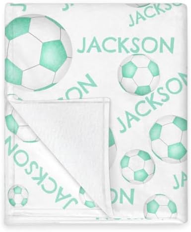 Personalized Baby Blankets for Girls Boys, Custom Baby Blanket with Name Swaddle Toddler Fleece Blanket Personalized Gift Green Soccer Text - Image 5