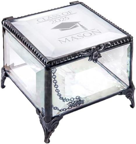 Graduation Keepsake Box Class of 2026 Personalized Name, Clear Beveled Glass Jewelry Box, Engraved Memory Box with Graduation Cap, Senior Gift 2026 - Image 6