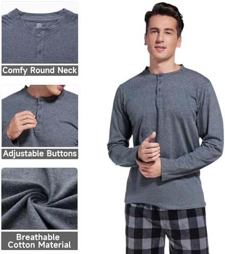 DG Hill Mens Pajama Pants - Pajamas Set Flannel PJ Pants for Men Cotton Top - Image 2