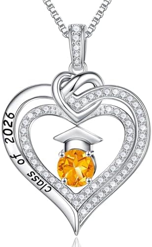 Turandoss Graduation Gifts for Her 2026, S925 Sterling Silver Birthstone Necklace Engraved Class of 2026 Inspirational Necklaces High School College Graduation Gifts for Women by TurandossJewelry