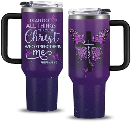 Christian Gifts for Women, 30 oz I Can Do All Things Christ Tumbler With Handle, Inspirational Religious Birthday Gifts for Faith Cup, Christian Jesus God Bible Verse Pastor Prayer Gift for Christmas by NIAXAUYT