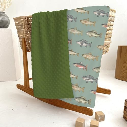 Lake Fishing Baby Blankets for Girl Boy Vintage Freshwater Fishes Soft Mink with Dotted Backing Double Layer Swaddle Blanket Lake Fishing Lover Gift Nursery Bed Blanket Infant Toddler Crib 30x40 - Image 6