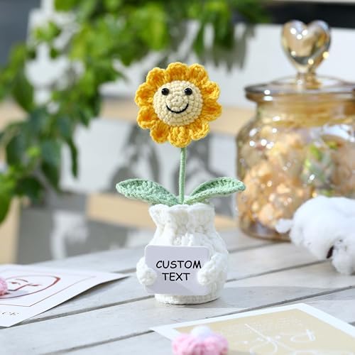 Personalized Handmade Positive Sunflower Doll Crochet with Card Custom Text - Appreciation Gift for Coworker, Teacher, Women, Mom, Friend - Customizable Thank You, Birthday, Christmas Gift - Image 2