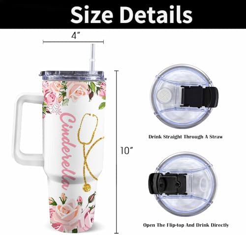 Nurse Gifts for Women Personalized 40oz Nurse Tumbler with Handle and Straw, Personalized Gifts for Nurses, Thank You Nurse Cup Gifts for Nurses Day, Stainless Steel Nurse Water Bottle Insulated Cup - Image 3