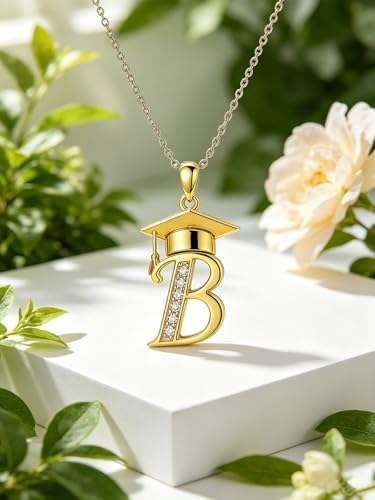 Graduation Gifts for Women, 18K Gold Graduation Initial Necklace A-Z, Inspiring Grad Pendant Necklace Present, College Seniors High School Graduations Jewelry Gifts - Image 3