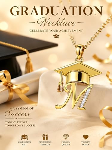 Graduation Gifts for Women, 18K Gold Graduation Initial Necklace A-Z, Inspiring Grad Pendant Necklace Present, College Seniors High School Graduations Jewelry Gifts - Image 2