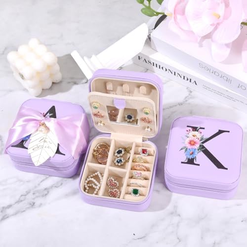 AYGXU Birthday Gifts for Women - Drinking Glass with Bamboo Lids and Straw, Iced Coffee Travel Jewelry Case, Small Jewelry Organizer Box, Initial J (Purple) - Image 5
