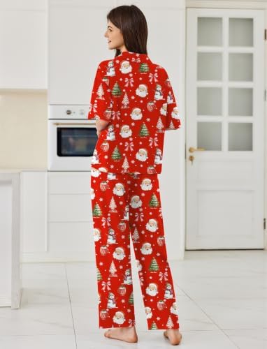 Ekouaer Women Pajamas Set Button Down Sleepwear Short Sleeve Pjs Long Pants - Image 2