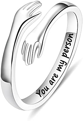 Yesteel S925 Sterling Silver Hug Ring for Women Teen Girls, Adjustable Ring Jewelry Mothers Day Birthday Gifts for Daughters Mom Sister Wife Friends Grandma by YESTEELJEWELRY