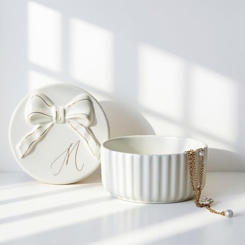 COLLECTIVE HOME Ceramic Jewelry Box with Bow, Nightstand Vanity Decor(M) by COLLECTIVEHOME