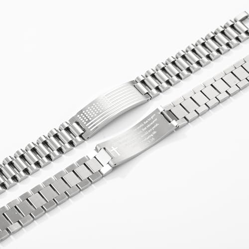 P. BLAKE American Flag Bible Verse Bracelet for Men, Stainless Steel Engraved Scripture Bracelet Christian Religious Christmas Birthday Jewelry Gifts - Image 2