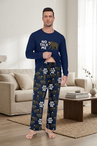 PrinStory Men's Pajama Sets Loungewear Sleepwear Pjs Lightweight Long Sleeve Shirts & Bottoms Soft Comfy Sleep Sets S-2XL - Image 4