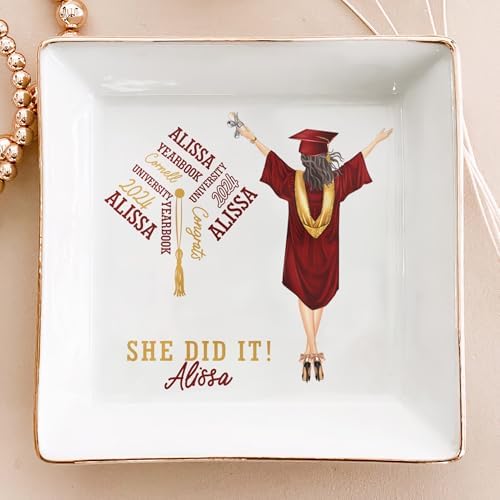Macorner Personalized Jewelry Dish, She Did It, Graduation Gift for Sister, Daughter or Best Friend High School College Graduate by Macorner