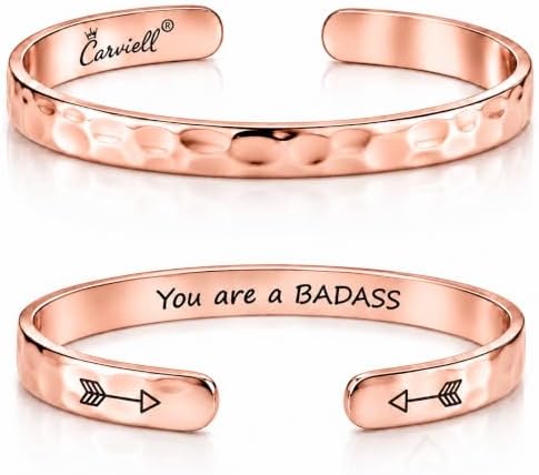 Carviell Bracelets for Women – 100+ Meaningful Engraved Messages – Solid 316L Surgical Stainless Steel Cuff Bracelet – Gift Ready by Carviell
