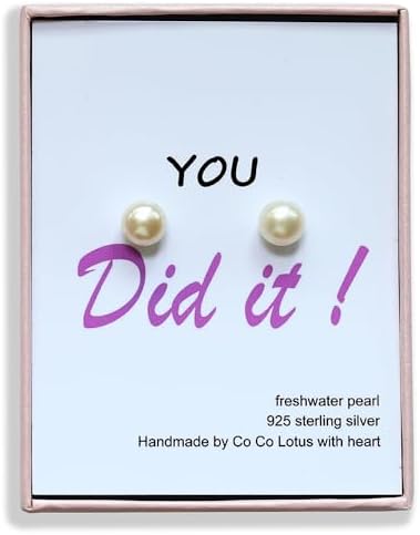 Graduation Gifts for Her, 8mm Genuine Pearl Earrings with Sterling Silver Post, Inspirational 2025 Graduation Gifts for Best Friend, Sister, Daughter by CoCoLotus