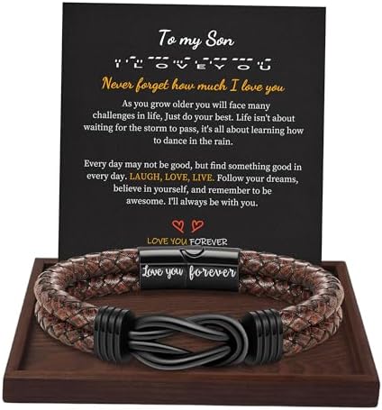 Btysun Gifts for Men, Gifts for Boyfriend Leather Bracelets for Men Stocking Stuffers for Him 2026 I Love You Gift Infinity Cuff Bracelets Birthday Christmas Jewelry for Son Grandson Dad Husband by BTYSUN