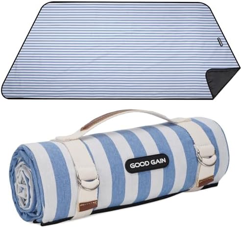 Picnic Outdoor Blankets Waterproof Extra Large - Beach Mat Sand Free Foldable with Carry Strap | Portable Camping Blanket | Park Blanket for Grass , Hiking, Travel, Concerts, Indoor (Cerulean Blue) by GGOODGAIN
