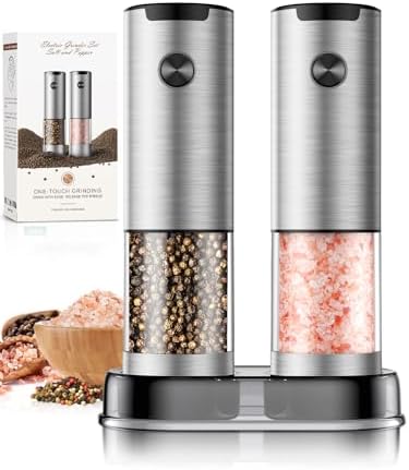 Electric Salt and Pepper Grinder- Automatic Battery Pepper Mill Shakers Kitchen Essentials for New Home Adjustable Coarseness Upgraded Larger Capacity with Led for Housewarming Gifts by ioion