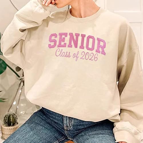 POPPOP Personalized Embroidered Senior Sweatshirt, Class of 2026, Custom Graduation Shirt, School Shirt for Her - Image 2