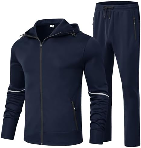 BGOWATU Men's Tracksuits Set Full Zip Jacket Hoodie Sweatsuit Running Sport Pants Outfits for Men with Zipper Pockets by BGOWATU