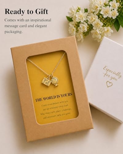 Zealmer Dainty 18K Gold Plated Compass World Map Pendant Necklace Graduation Gift for Friends - Image 5