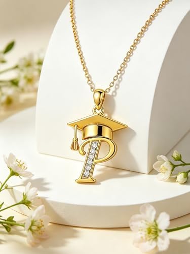 Graduation Gifts for Women, 18K Gold Graduation Initial Necklace A-Z, Inspiring Grad Pendant Necklace Present, College Seniors High School Graduations Jewelry Gifts - Image 3